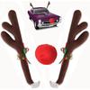 Christmas Car Reindeer Antlers Decoration Kit, Vehicle Xmas Decorations Auto Decoration Reindeer Kit With Jingle Bells Rudolph Reindeer, Red Nose,