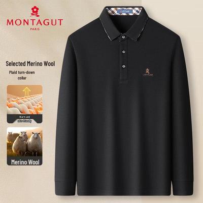 MONTAGUT Men's Long Sleeve Polo Shirt with Merino Wool