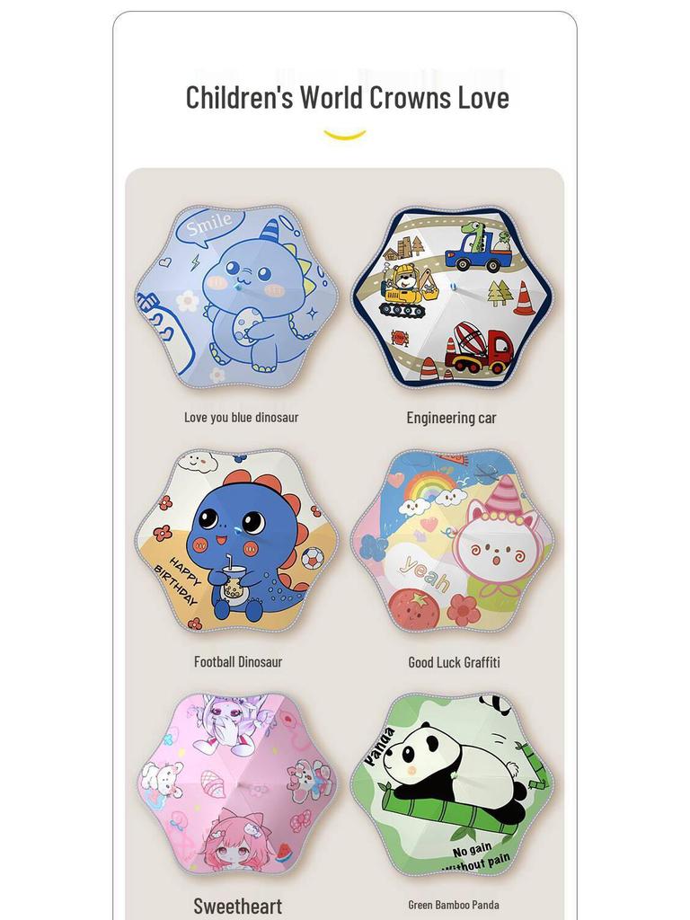 Children's Cartoon Umbrella: Round Corner, Anti-Stab Safety, Cute Long Handle, Lightweight for Kindergarten & Primary School Students.