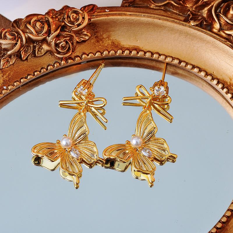 Butterfly Pearl Zircon Stud Earrings for Women - 2024 Fragrant Style, 925 Silver