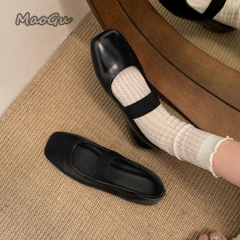 Fashion Spring Autumn Women Low Heel Pumps Square Toe Shallow Elastic Band Ladies Concise Ballet Flat Shoes Eelgant Women's Loafers PU