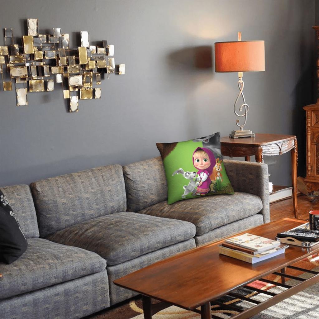 Cute Cartoon M-Masha And Bear Pillowcase Printing Polyester Cushion Cover Decor Throw Pillow Case Cover Home Square 40*40Cm