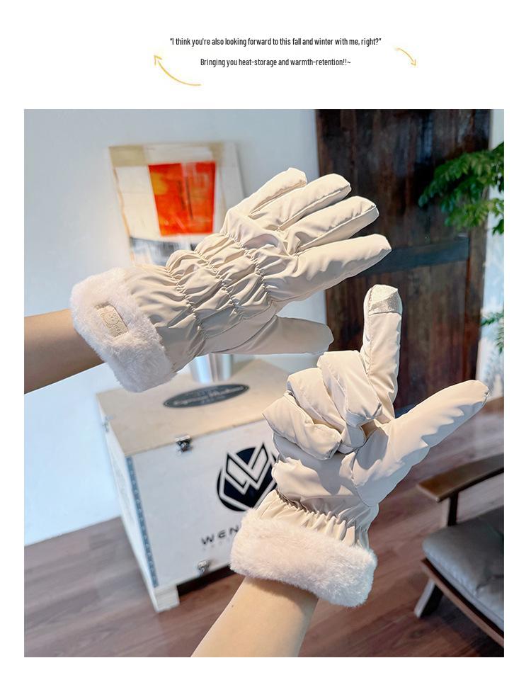Damskie zimowe rękawiczki dotykowe w stylu koreańskim: Bawełna puchowa, Podszewka z aksamitu, Wodoodporna, Wiatroodporna, Idealna do jazdy na nartach i jazdy na rowerze