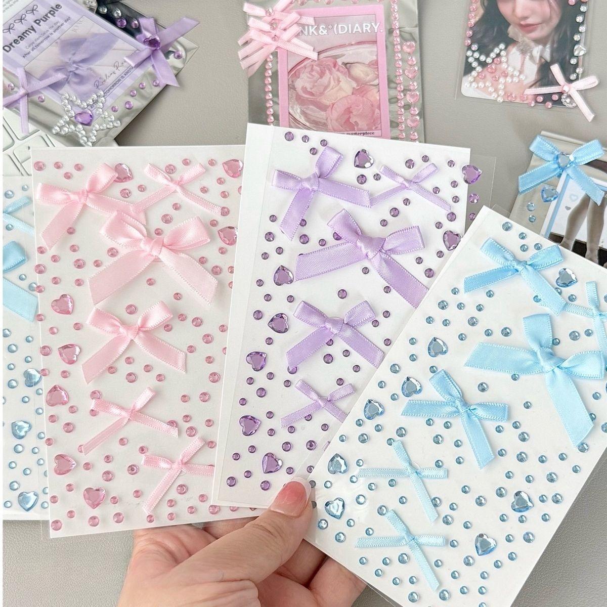 

12Pcs Sweet Bow Heart Shape Scrapbook Sticker Cute Creative Design Rhinestone DIY Decor Kpop Photocard Journaling Cute Gift Planner Journal Album Random style 12Pcs