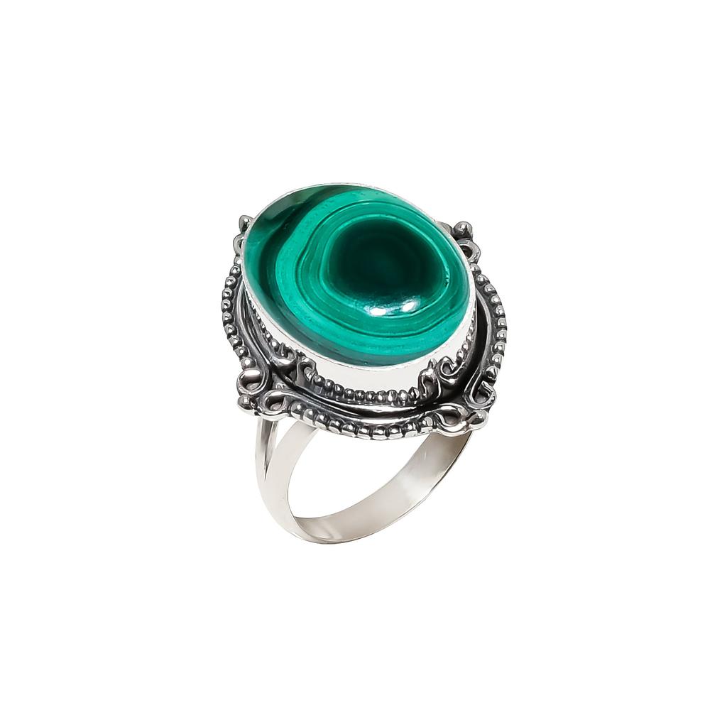 Malachite - Congo 925 Sterling Silver Ring V4545, Green Ring, Oval Ring, Valentin's Day Gift, Gift For Her, Birthday Gift, Handmade Jewelry, Silver Je