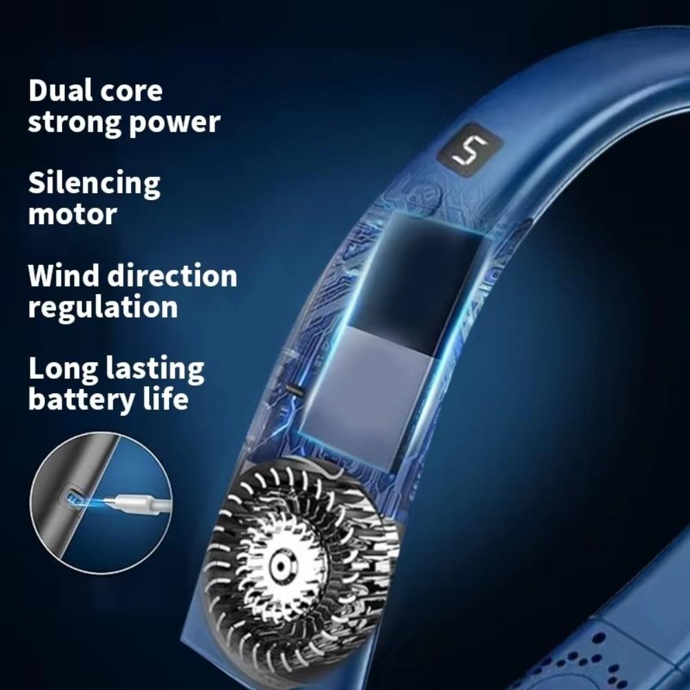 LED Digital Display Neck Fan 5-Speed Electric Air Cooler Portable Portable Neck Fan  Travel