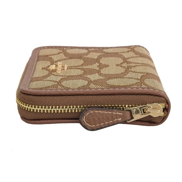 Dámská peněženka Bifold s kulatým zipem, kompaktní kožená CH389, malý zip [Coach] (KHAKI/SEDLOVÁ MULTI/Hnědá) Dámské [položka]