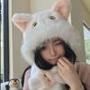 2025 cat ears plush scarf hat two-piece set winter ear protection cute furry animal warm