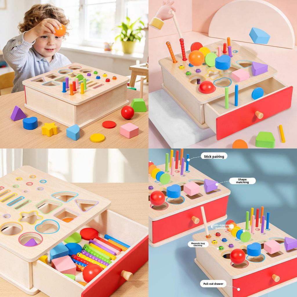Montessori Sorting Box Wooden Educational Toy For Toddler Learning Colors Shapes