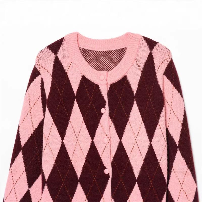 Womens Winter Casual Loose Knit Cardigan Sweater With Jacquard Round Neck Long Sleeve Plus Size S M L