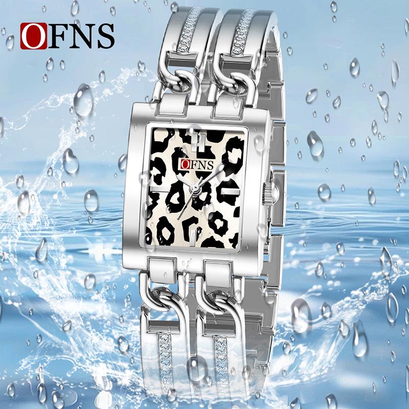 European Style Classic Leopard Print Quartz Watch, Fashionable Waterproof Women's Wristwatch with Sun Pattern and Square Alloy Design