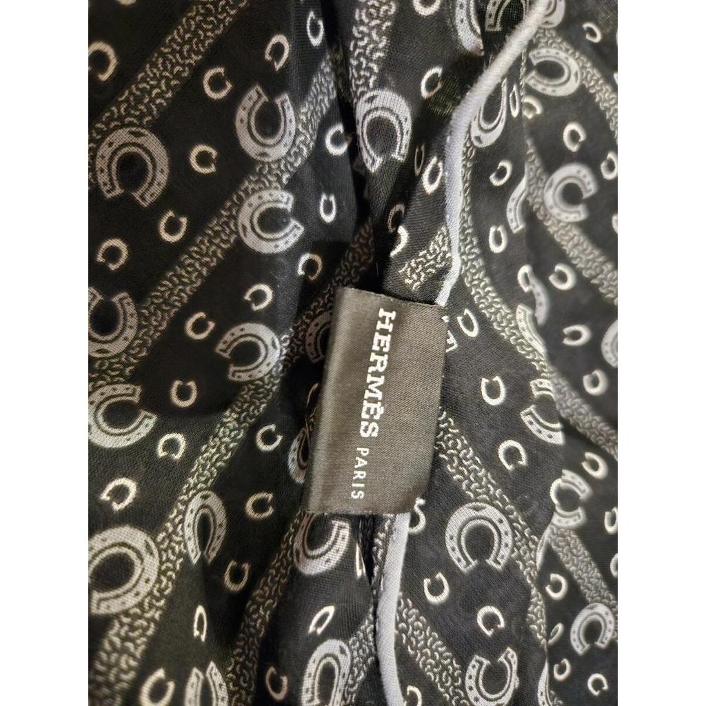 Used Hermes HERMES Losange GM stole cotton black box Carre