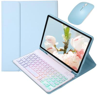 IPad Air, iPad Air 5, iPad Air 4 için Renkli Arkadan Aydınlatmalı Klavye Kılıfı, Çıkarılabilir Manyetik Açık Mavi Renkli Şık ve Sevimli Arkadan Aydınlatmalı Klavye Kılıfı