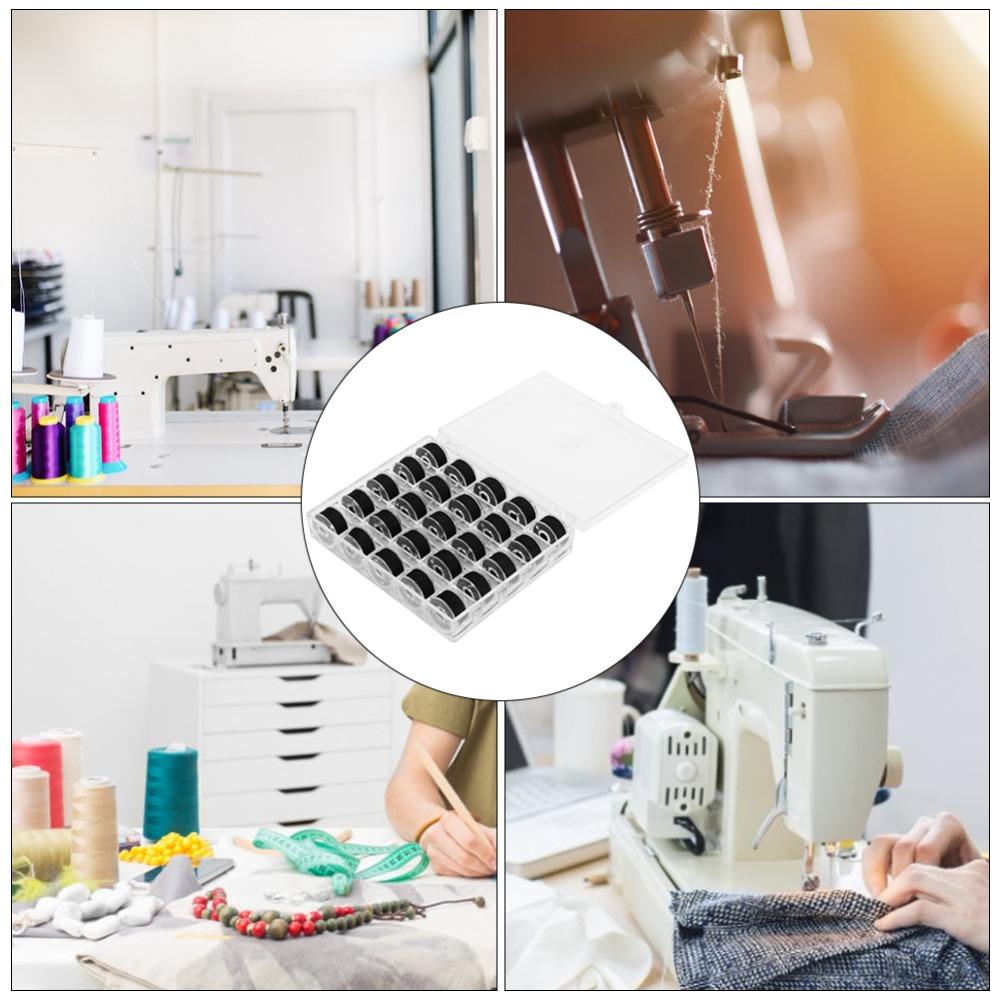 25Pcs Black Bobbin Set Plastic Side Industrial Grade Embroidery Thread Clear Storage High Speed PreWound Bobbins Home Embroidery