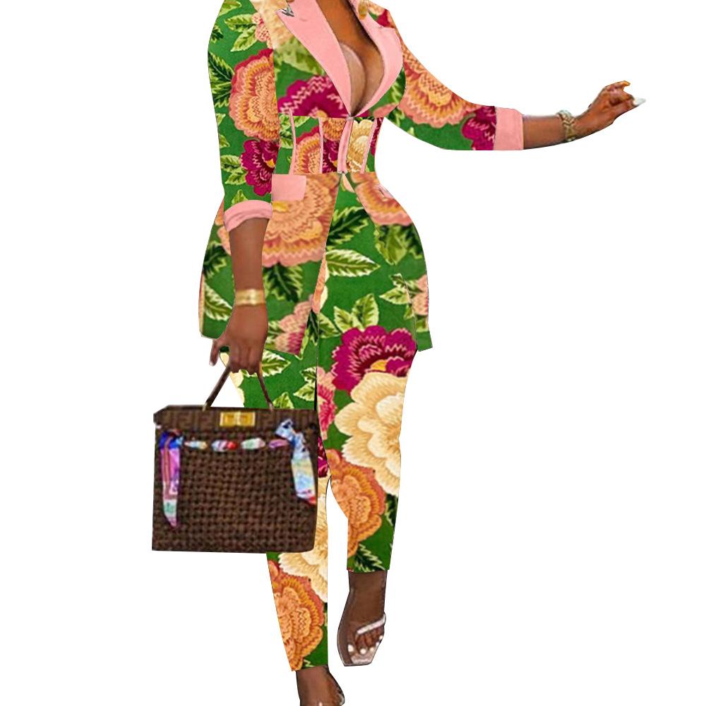 New Women's Notched Lapel Blazer and Pants Set, Slim Fit Office Two-Piece Suit for Women