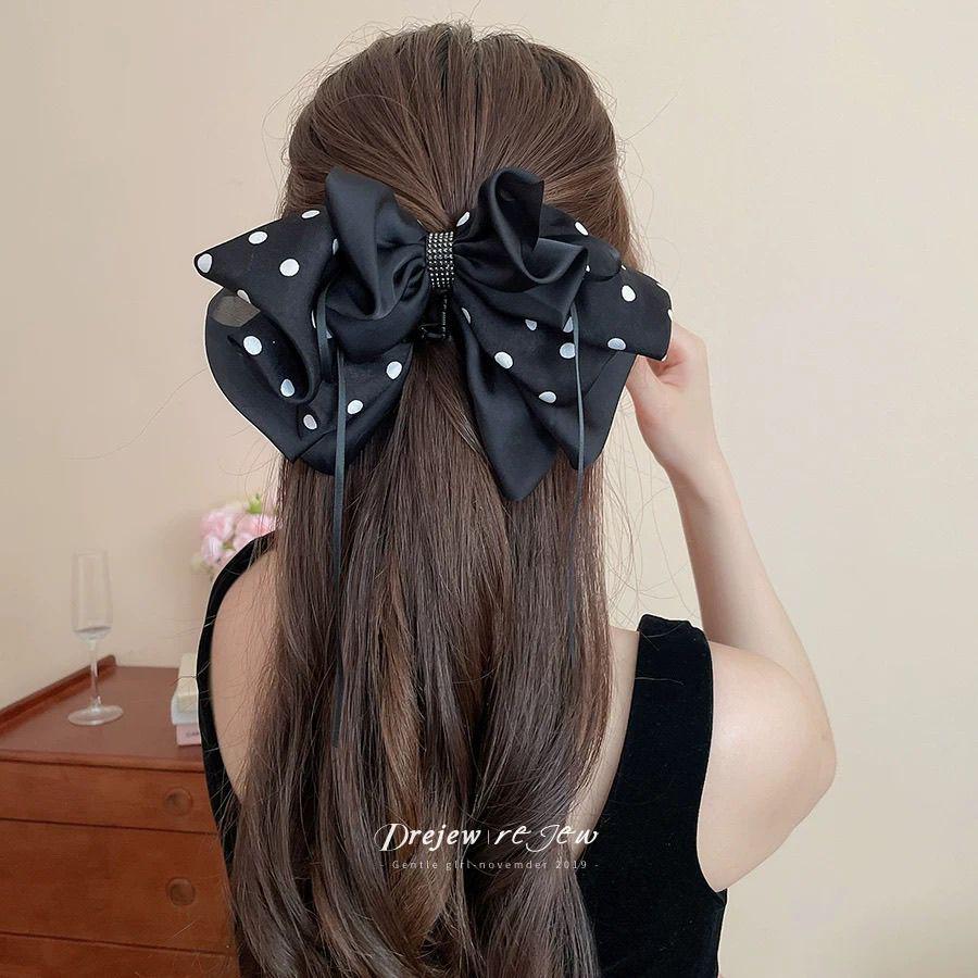Polka Dot Bow Claw Clip: Elegant Women's Hair Accessory