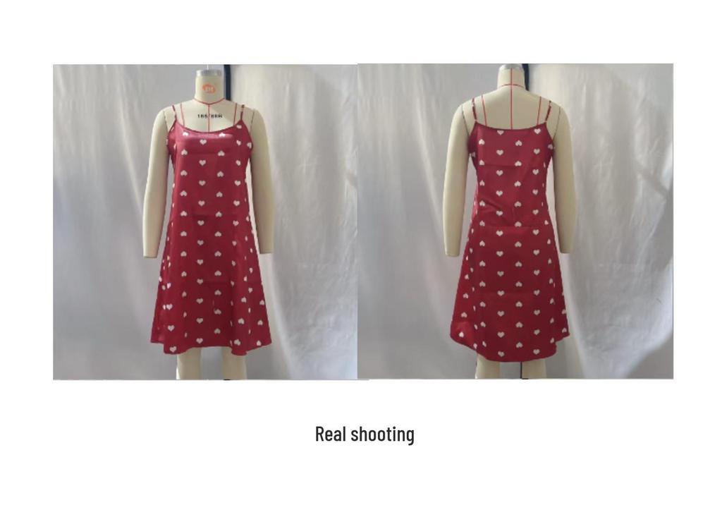 Summer Women's Heart Print Spaghetti Strap Pajama Dress