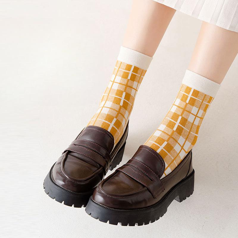 Yellow Mid-calf Women's Socks for Autumn and Winter, Breathable Twisted Cotton Women's Socks, Korean Cartoon Pineapple Socks