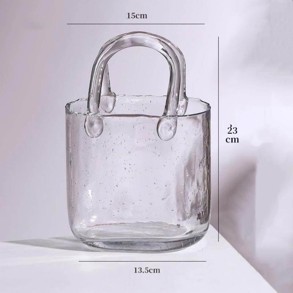 Trendige Glas-Handtaschen-Vase, Kreative Blasen-Fischglas-Blumenvase für Tischplatte, Hydroponische & Dekorative Blumen