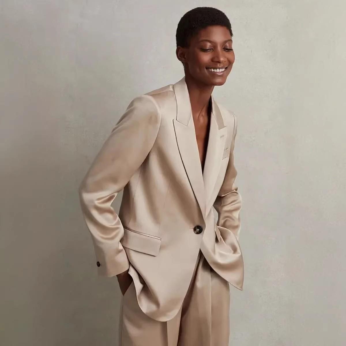 

High Quality Women s Two Pieces Suit Set One Button Peak Lapel Slim Jacket Pants Sets Office Business Banquet Female Clothing S шампанского