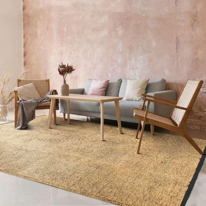 Tapis salon en coton polyester lavable tissé plat beige 80x150