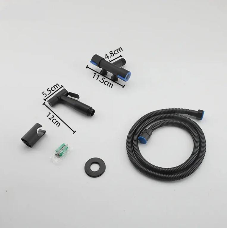 Brass Material Bidet Faucet Black Portable Bidet Sprayer Set Single Cold Water Shower Head One In Two Out Angle Valve