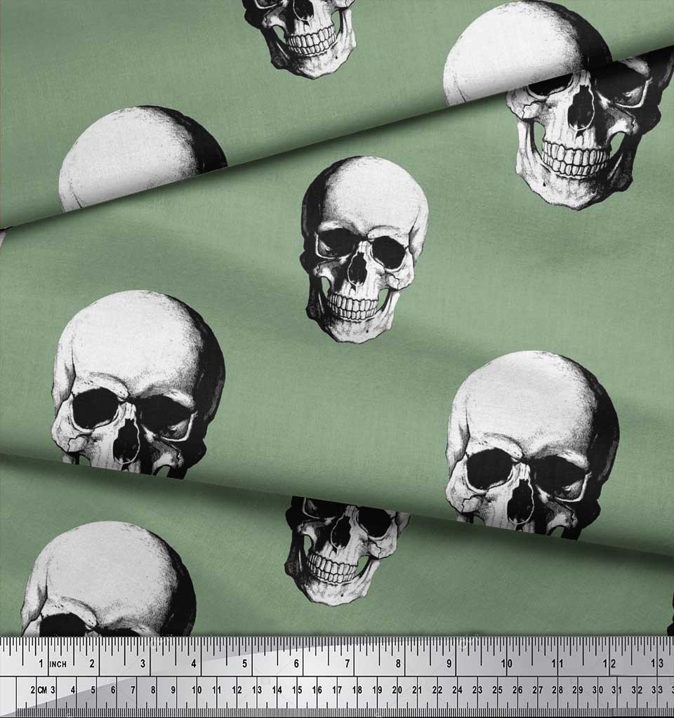 Soimoi Japanischer Krepp-Satinstoff, Horror-Totenkopf, Halloween-Druck, Meterware, 107 cm
