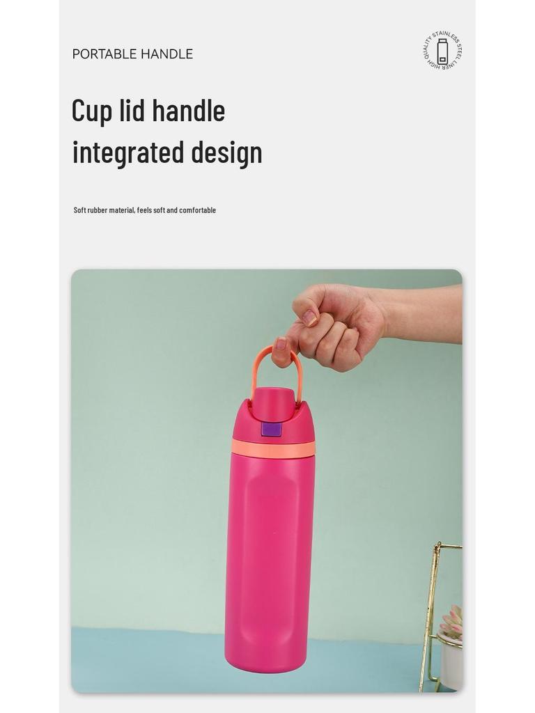 Venkovní kelímek na dva nápoje z nerezové oceli 304 s izolací a brčkem - Makronkové barvy, Velký objem