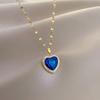 Women's 316L Stainless Steel Heart-Shaped Pendant Necklace with Big Blue Zircon Fashion Clavicle Chain Zircon Gift for Girls