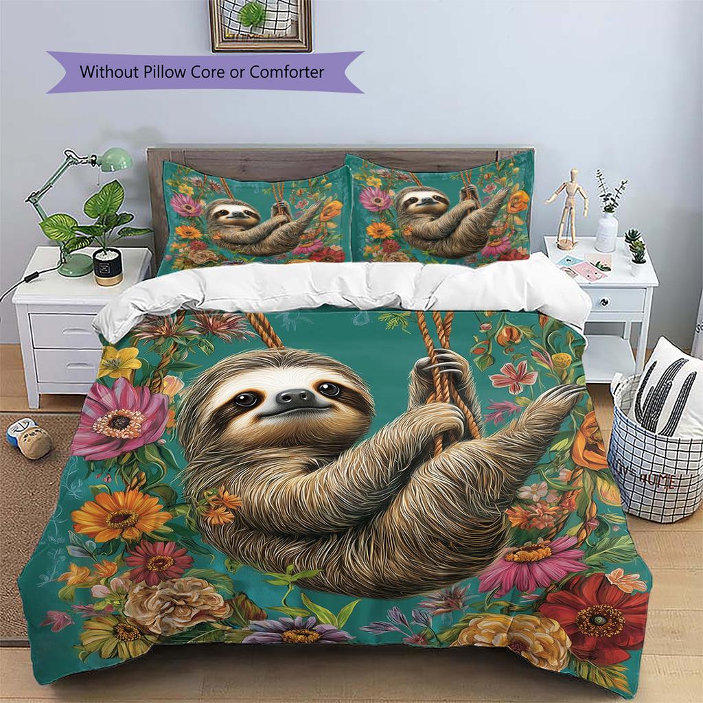 Jungle Sloth Pattern Bedding Quilt Set  Home Decoration  Gift (1 * Duvet Cover + 2 * Pillowcase  Without Core)