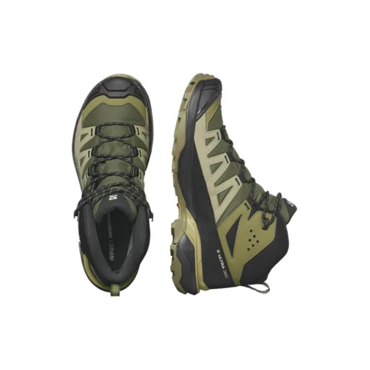 SALOMON Mid Gore-Tex Round Toe Lace-Up Shock Absorbing Durable Mid-Top Hiking Shoes Men Hiking Shoes Green Black 474477