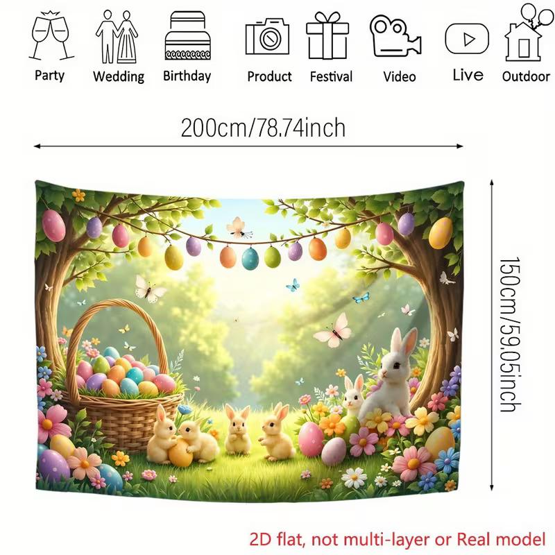 2D Easter Photo Booth Backdrop, Cute Bunnies & Floral Garden Photography Background