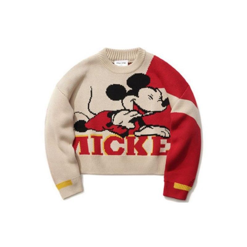Li Ning Disney Collaboration Logo Mickey Mouse Print Crewneck Sweater Women Sweater Red AMBR004-1
