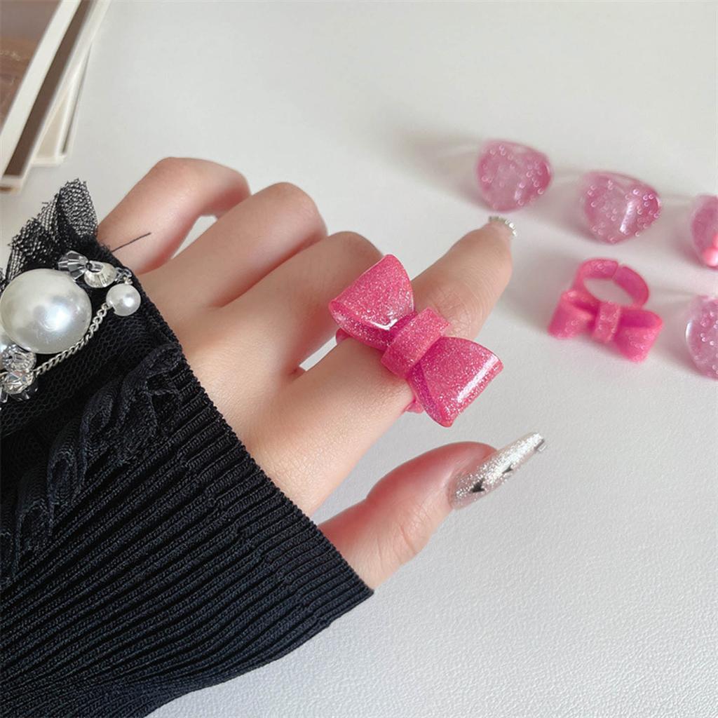 Colorful Bows Rings Resin Rings Cute Acrylic Rings Knuckles Stacking Rings Aesthetic Bowknot Finger Rings Plastic Rings