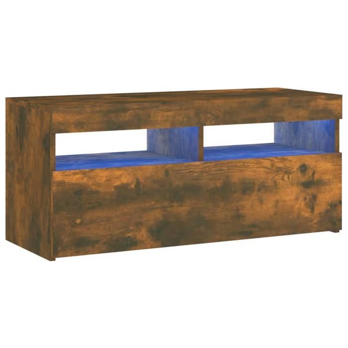 VidaXL TV Stand with LED Lights Smoked Oak 90x35x40 Cm, TV Unit with LED Light, TV Stand, Media Cabinet, TV Cabinet 815675