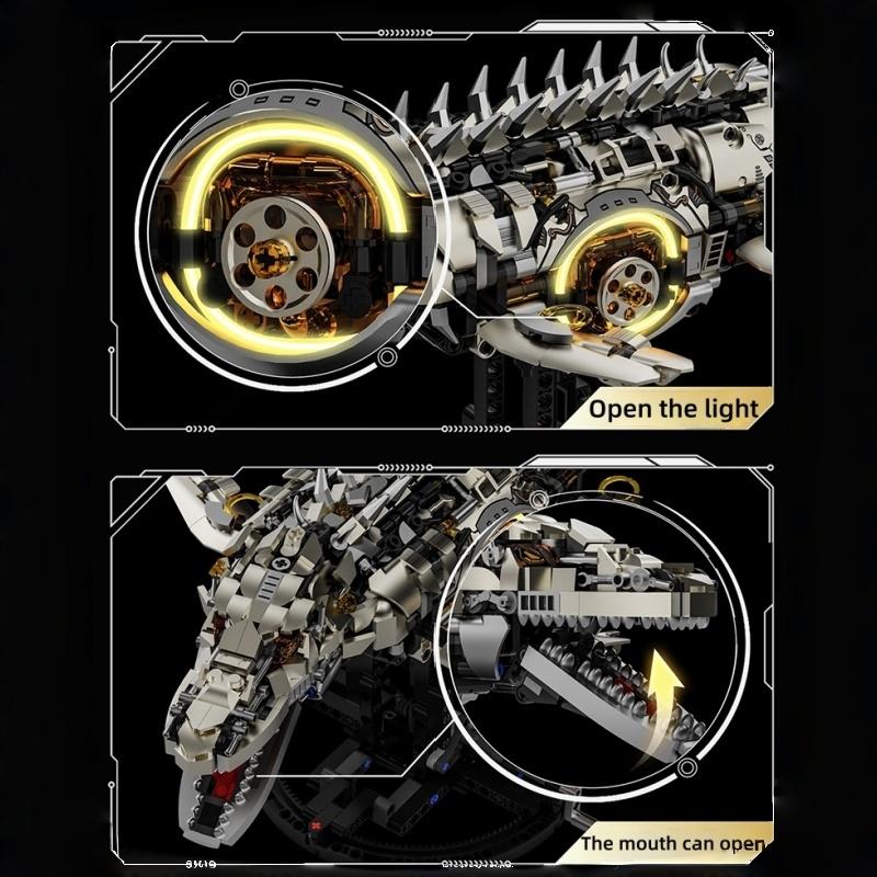 1413PCS Dinosaur Building Toys Light Up Mosasaurus Sea Dragon Technical Model Moving Joint Creative Home Decor Gift