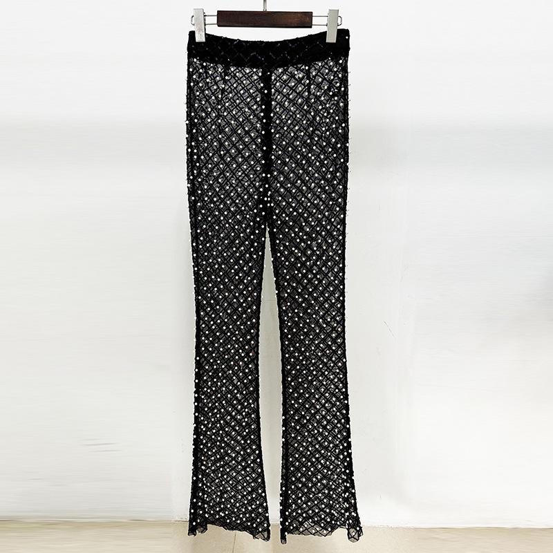 Spring 2026 Beaded Floral Mesh Suit with Pearl Sequin Long Pants