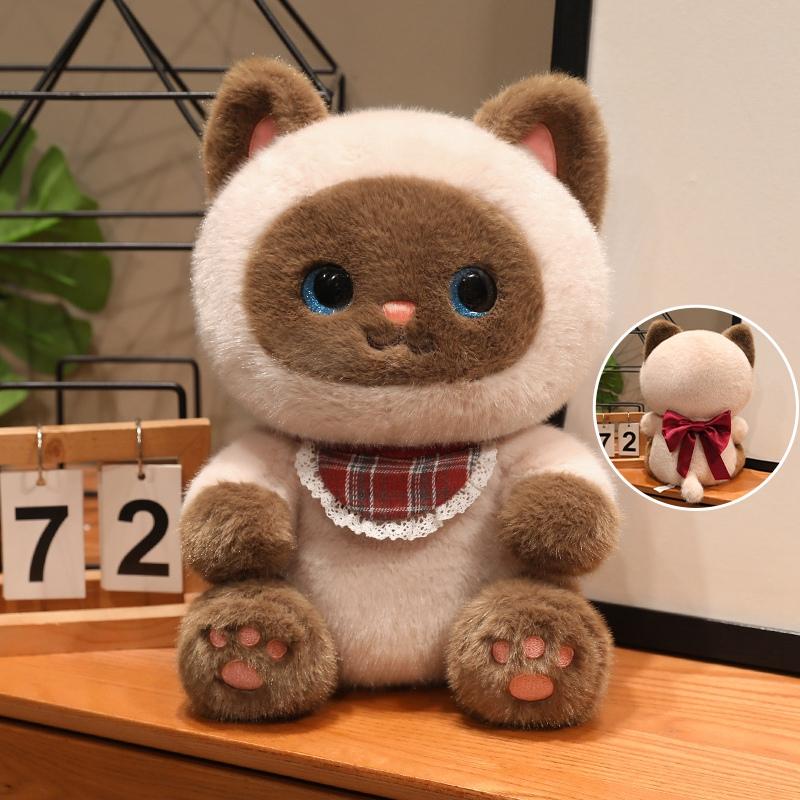 Sitting Kitten Plush Toy Cartoon Siamese Black 3-Color Cat Doll Soft Fluffy Cartoon Animal Plushie Appeasing Birthday Gift