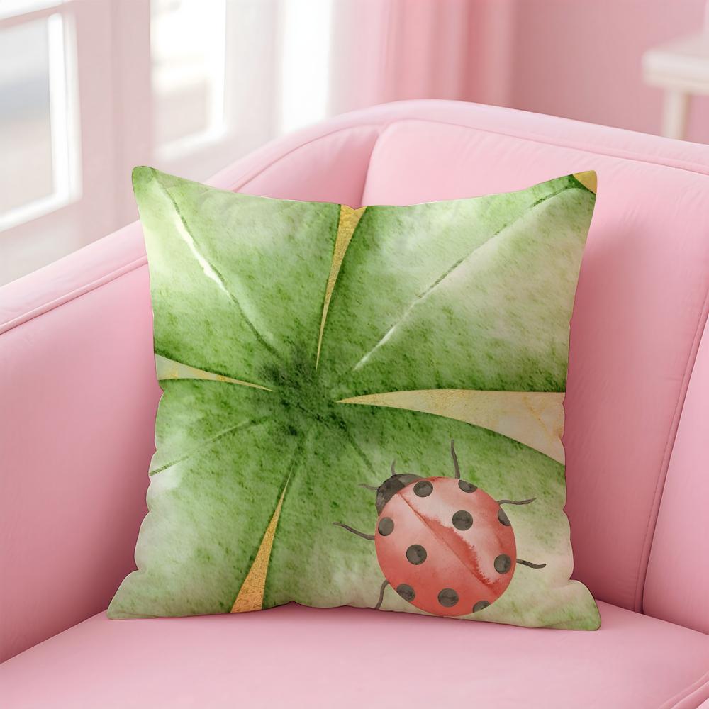 Lucky Four Leaf Clover Fresh Green Cushion Cover Pillowcase Short Plush Invisible zipper Room Sofa Cushion Cover