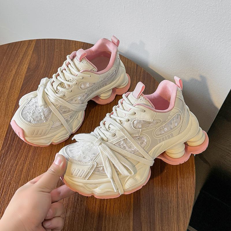 

New trendy retro platform silver dad shoes women s bundled beads casual heightening shoes sneakers 35 розовый