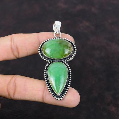 Chrysoprase Pendentif Designer Bijoux 925 Pendentif en argent sterling bijoux vintage Pierre précieuse Pendentif fait à la main Cadeau pour mère Beau pendentif