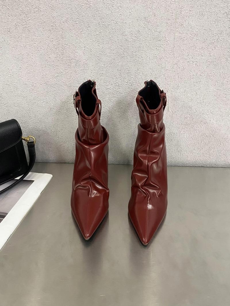 

2025 autumn new women s boots fashion temperament European and American style pleated boots women s pointed boots children s thin heel high heel 40 красный
