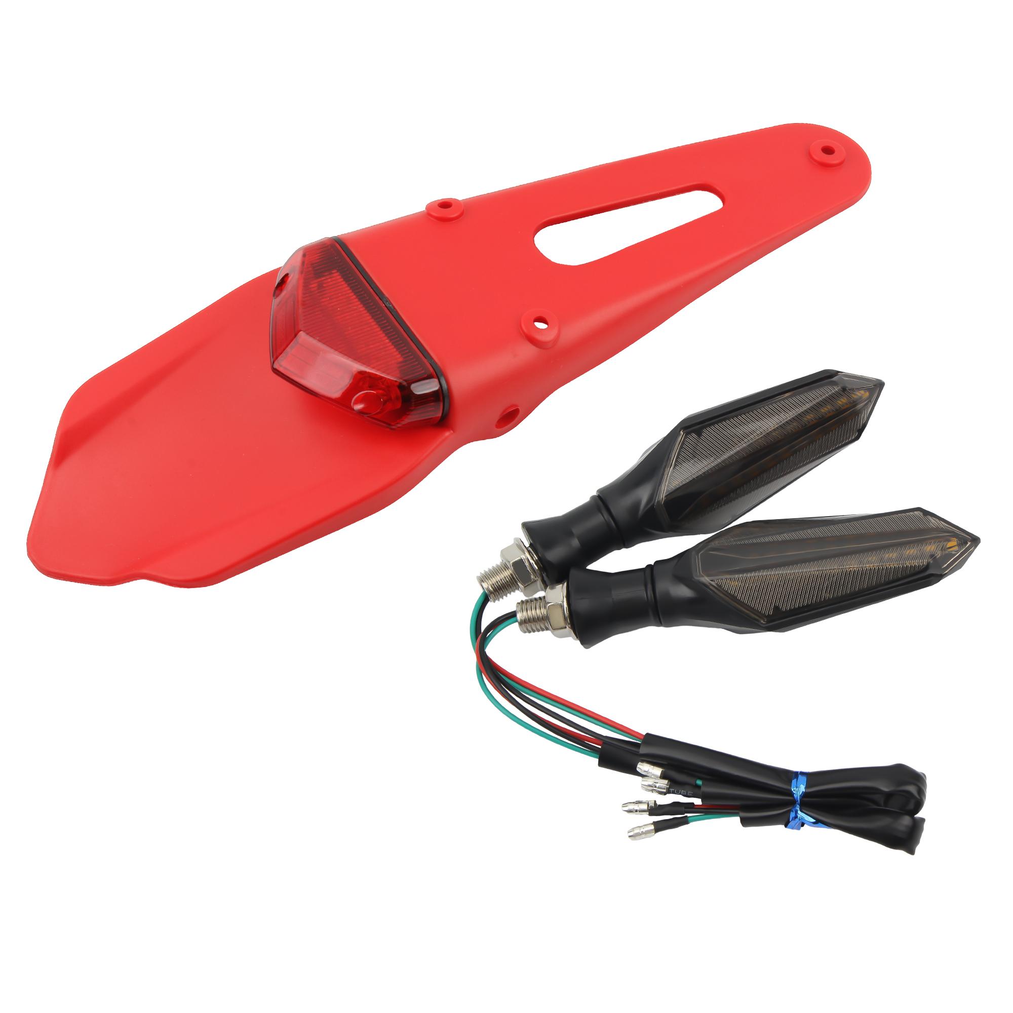 

Rear Fender Taillight Motorcycle 12V LED Tail Brake Lamps License Plate Lamp Enduro Trail Supermoto Motocross Universal Parts червоний
