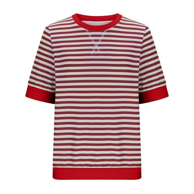 VEZFAA Dámská móda Ležérní Léto Jaro Halenky a košile s krátkým rukávem a výstřihem s pruhem