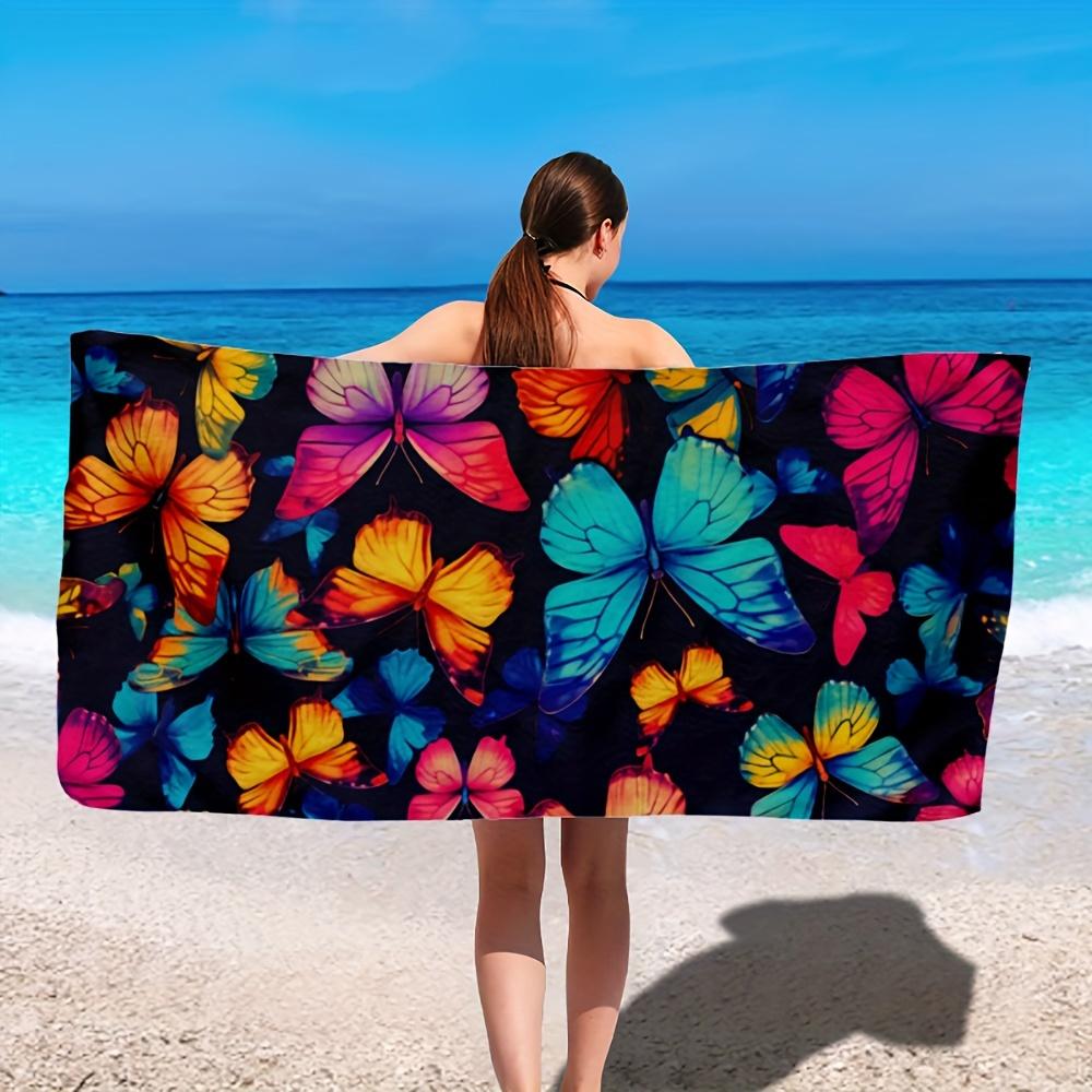 Vibrant Butterfly Beach Towel Single Sided 2D Quick Dry Microfiber Towel for Pool Beach Swimming Colorful Boho for Nature Lovers