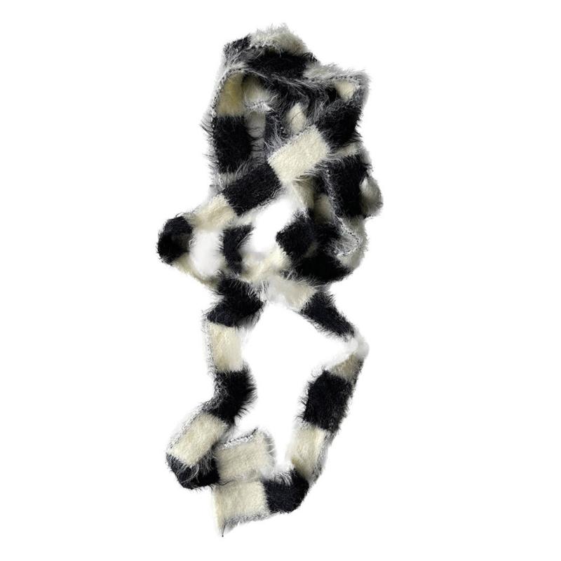 

Womens Autumn Winter Striped Scarf Slim Neckerchief Knitted Slim Scarf Decors 1 чорний/білий