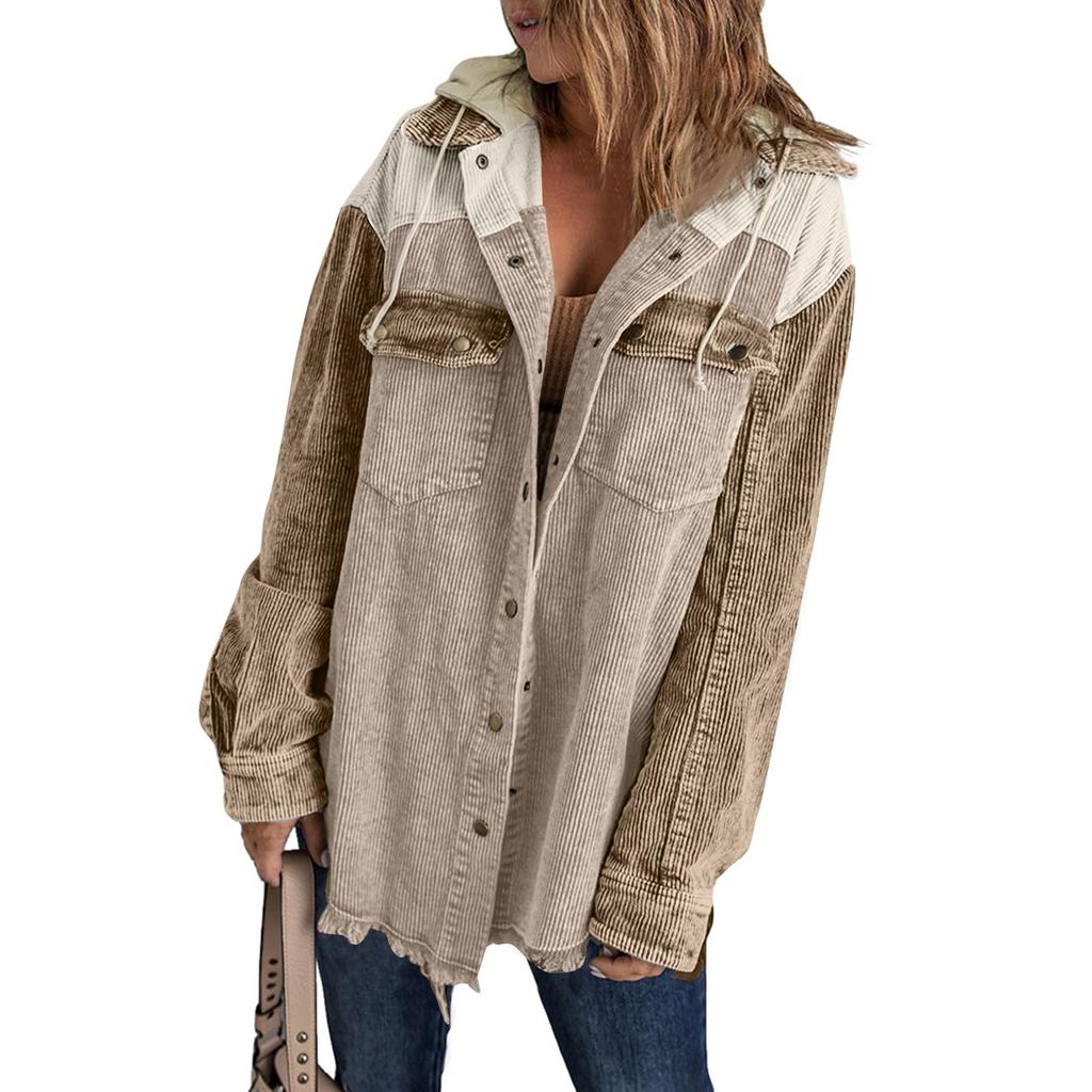 Women's Contrasting Splicing Single Breasted Loose Corduroy Jacket