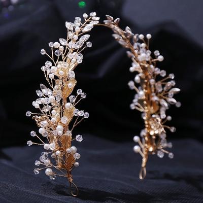 Elegant Beaded Bride Wedding Tiaras Pearl Rhinestone Bridal Headwear Alloy Flower Flower Headbands Women