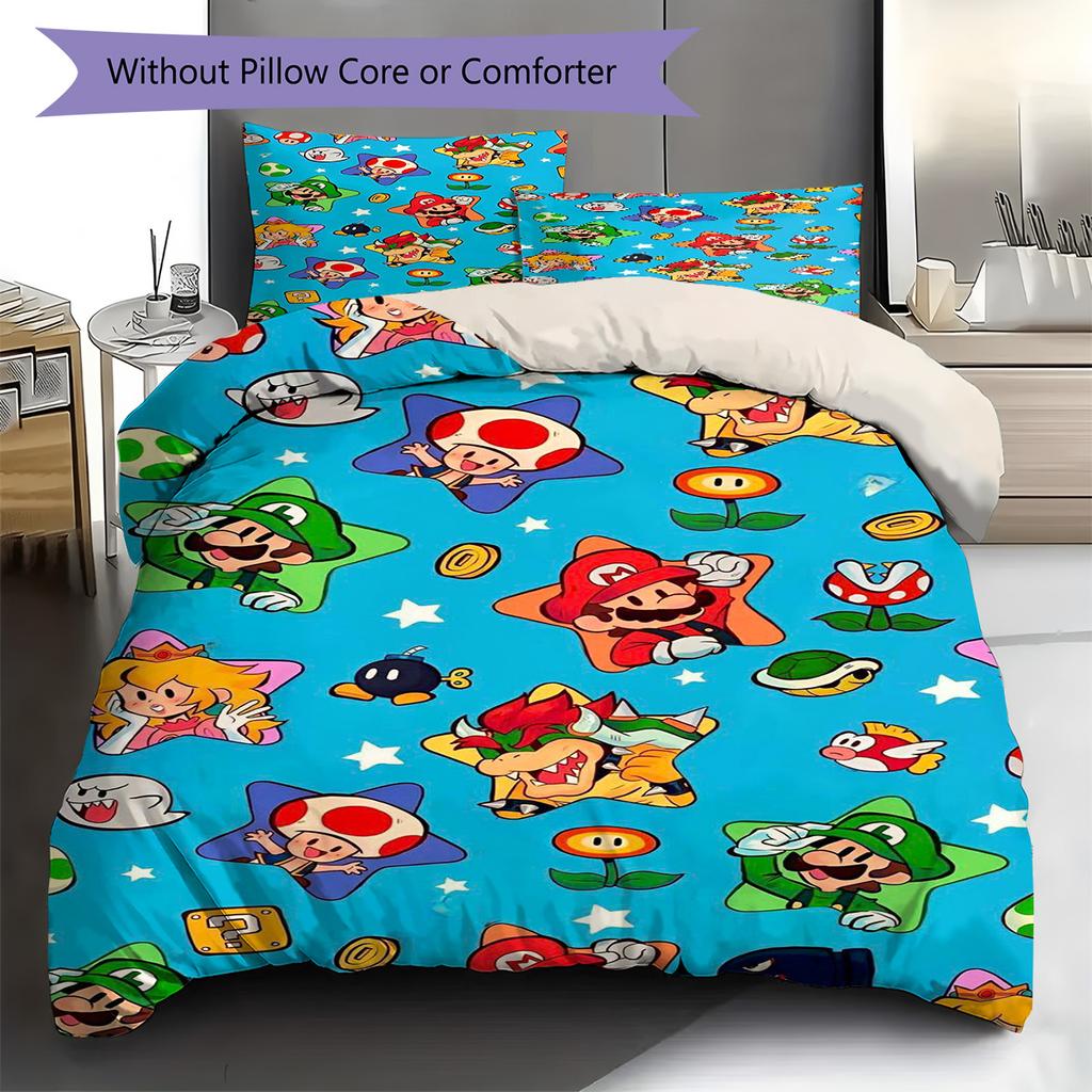 Super Mario Printed Duvet Cover Set Soft Polyester Microfiber Bedding Comforter Cover Pillowcase Home Decor -QJY