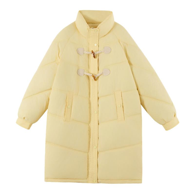 Horn button down cotton jacket mid-length cotton jacket women's winter 2025 new loose warm thickened padded jacket jacket